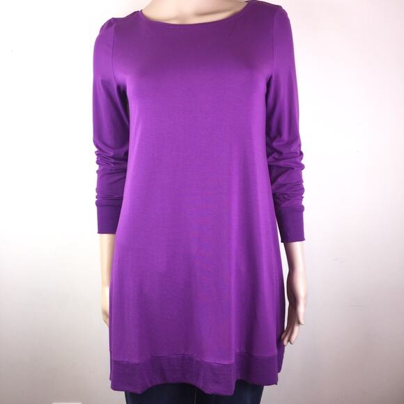 Eileen Fisher Purple Tunic w/Ribbed Trim on Cuffs and Bottom, Sz XS NWOT - Picture 1 of 5